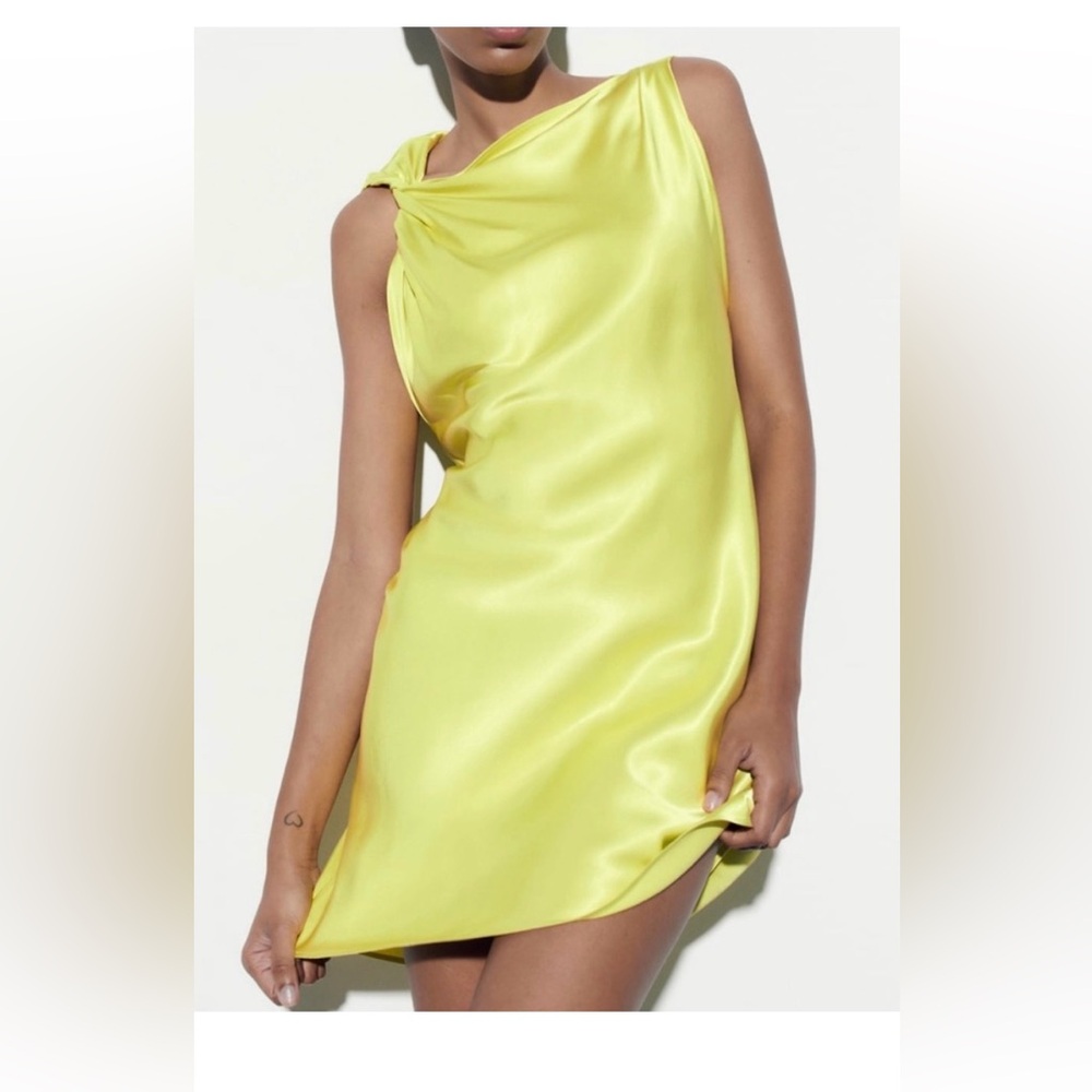Zara Lime Satin Midi Slip Skirt